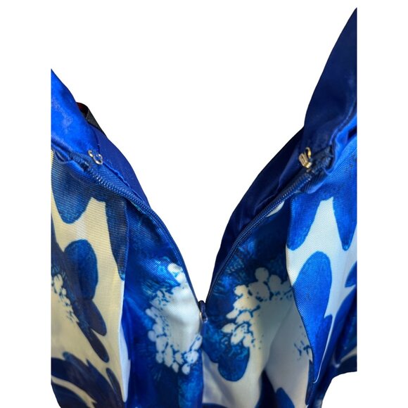 Glamour By Terani Couture Blue Floral Fit & Flare Dress Size 4 With Back Zipper - Picture 3 of 9